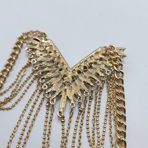 Guess Gold-Tone Fringe Statement Necklace With Black & Clear Rhinestones - Picture 8 of 8